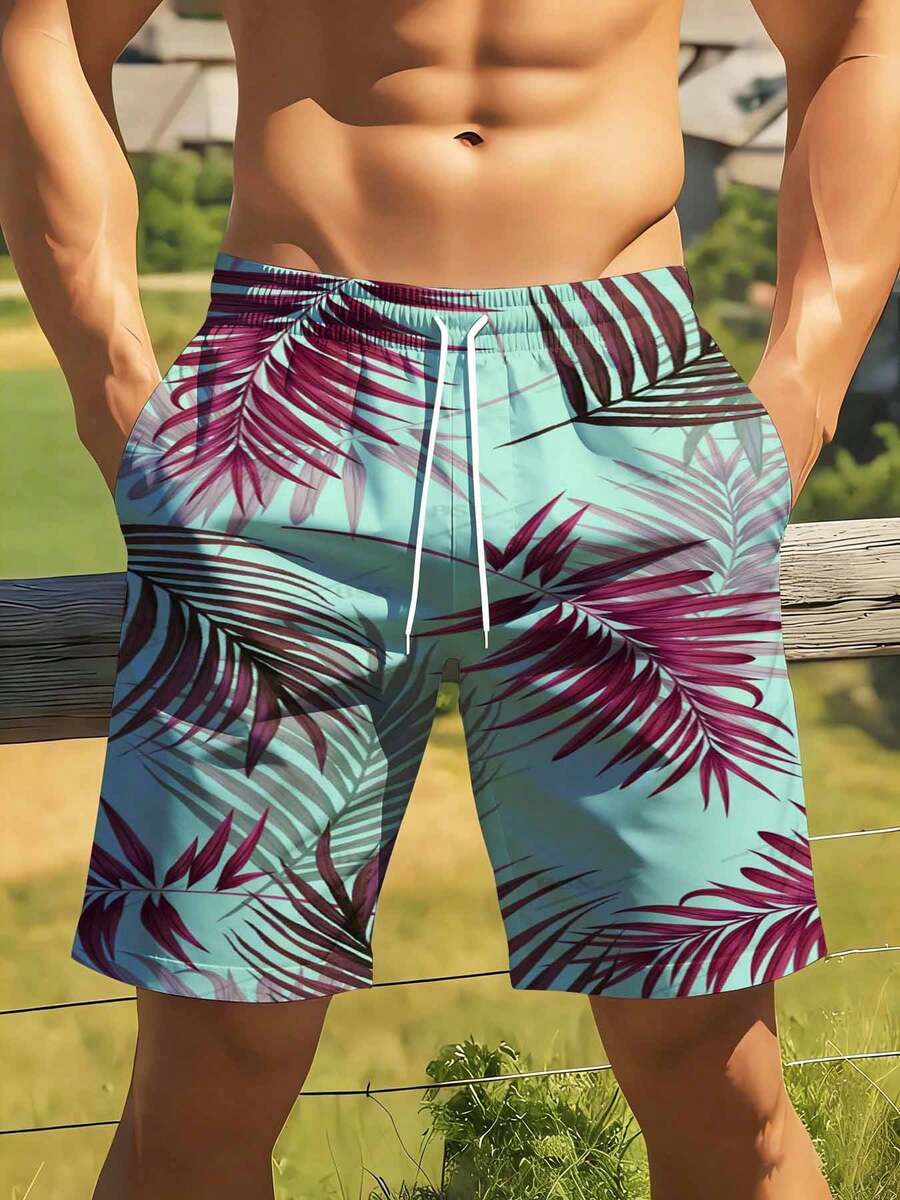 Mint Green And Burgundy Palm L - Swim Trunk Quick Dry ulasan dan harga