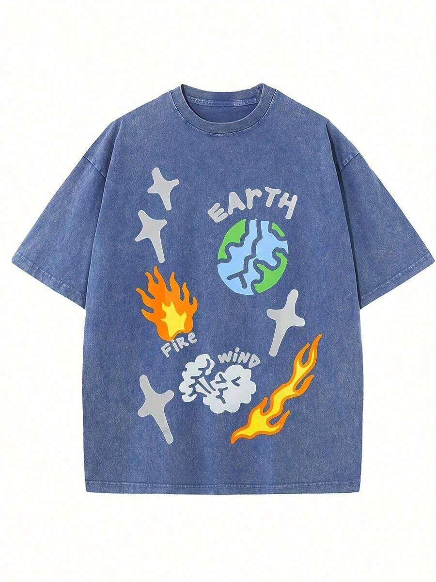 Oversized Denim Cotton T-Shirt - Tee Graphic Print ulasan dan harga