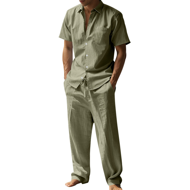 Summer Linen Lapel Short-Sleev - Short Linen Drawstring ulasan dan harga