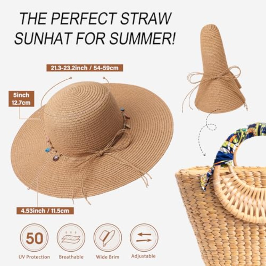 Trifabricy Beach Sun Straw Hat - Packable Hat Nylon ulasan dan harga