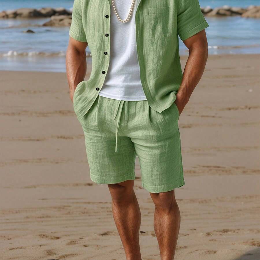[Quick Dry, Men's Casual Set]  - Short Linen Drawstring ulasan dan harga