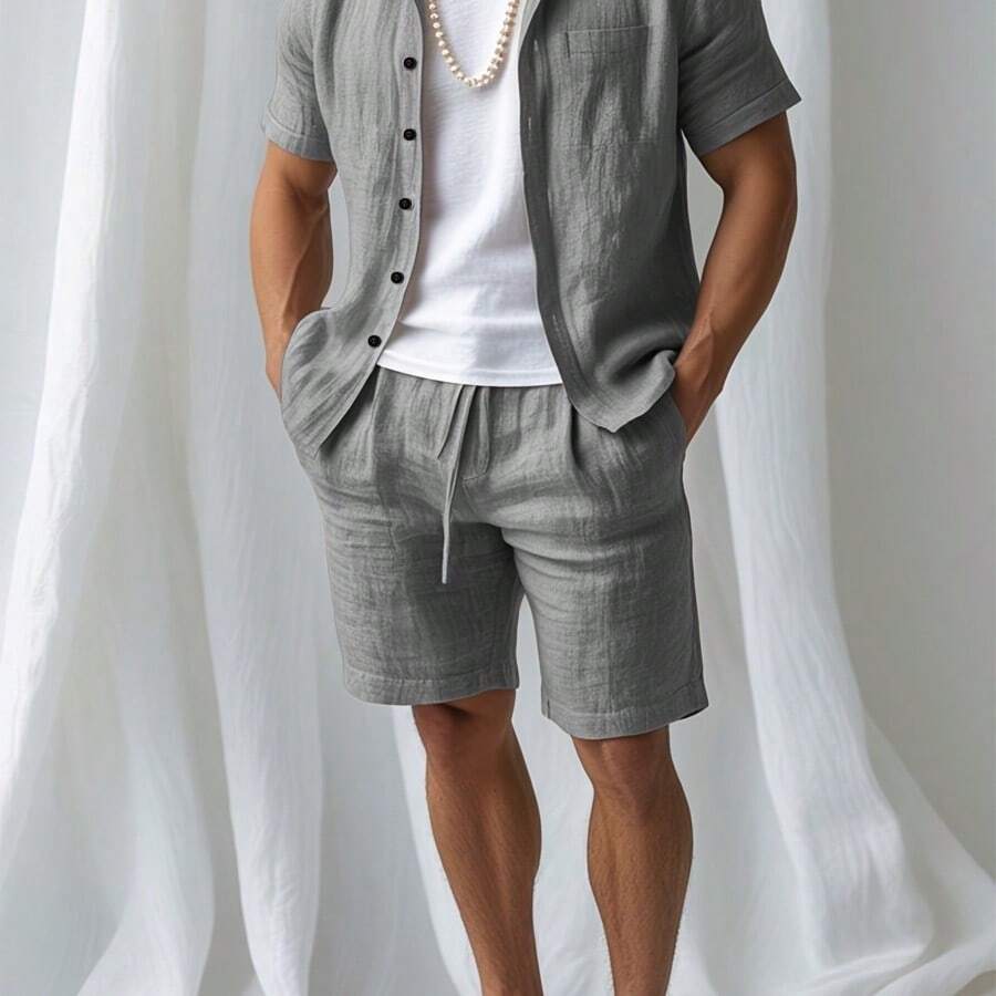 [Quick Dry, Men's Casual Set]  - Short Linen Drawstring ulasan dan harga