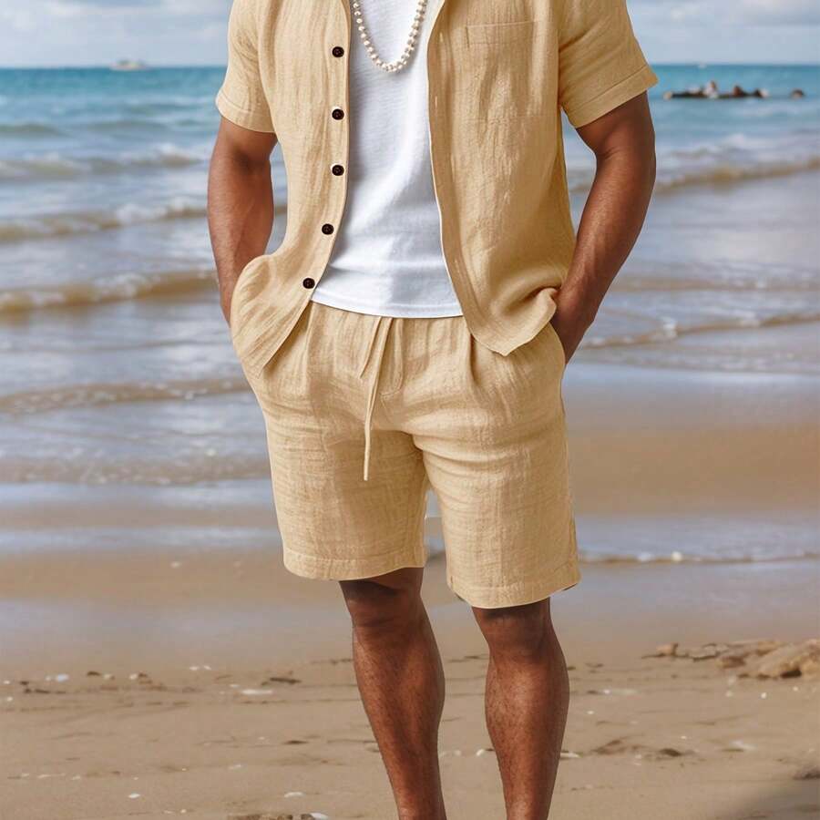 [Quick Dry, Men's Casual Set]  - Short Linen Drawstring ulasan dan harga