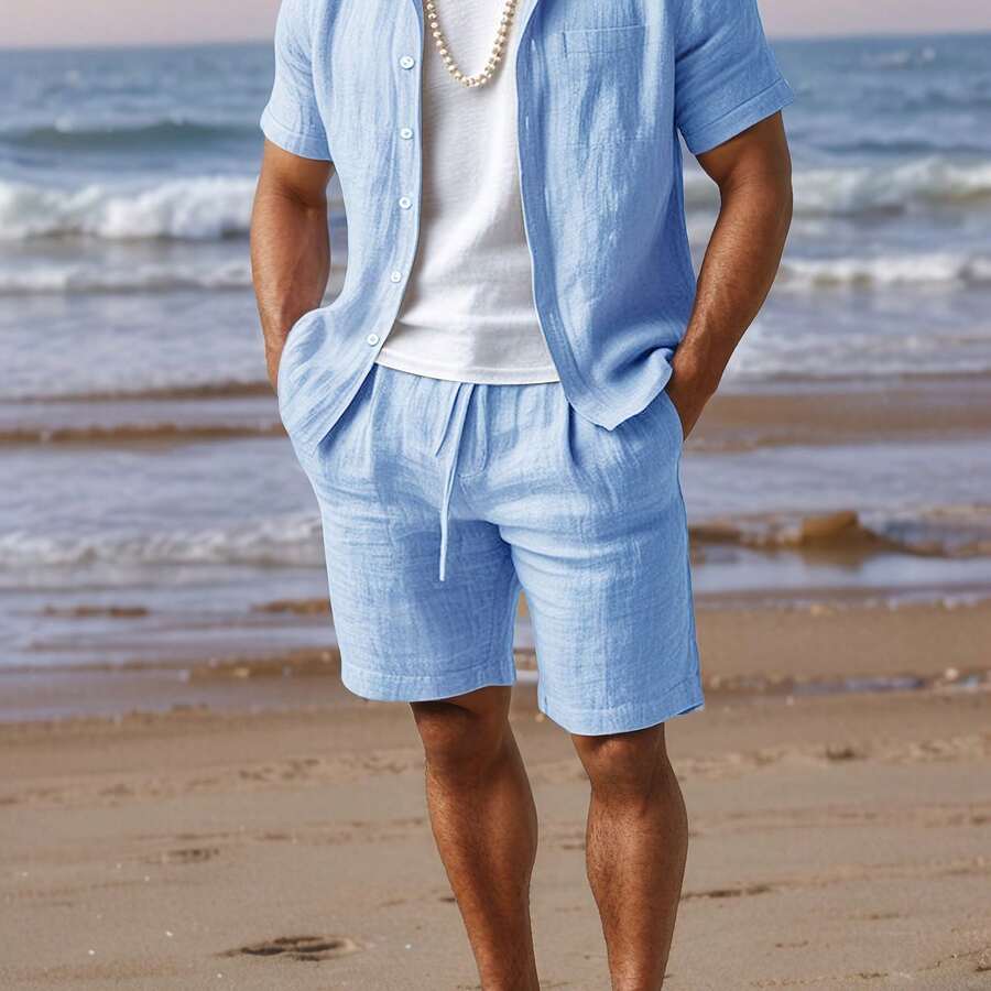 [Quick Dry, Men's Casual Set]  - Short Linen Drawstring ulasan dan harga