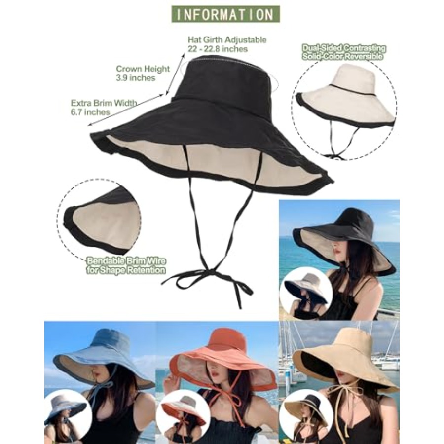 Extra Wide-Brim Sun Hats Women - Packable Hat Nylon ulasan dan harga