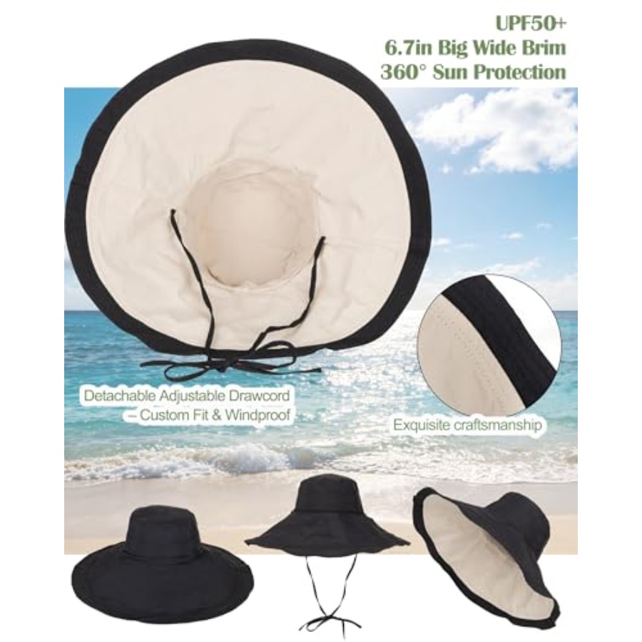 Extra Wide-Brim Sun Hats Women - Packable Hat Nylon ulasan dan harga
