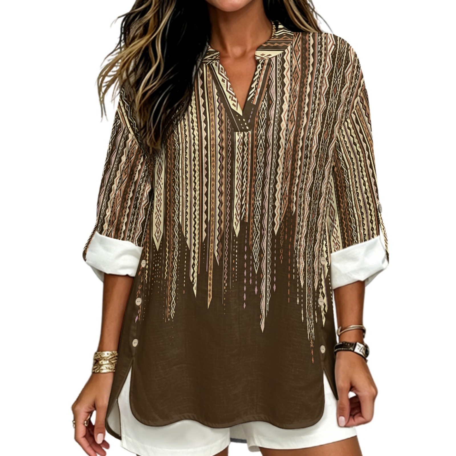 INSTANTARTS Women'S Linen V-Ne - Linen Shirt Breathable ulasan dan harga