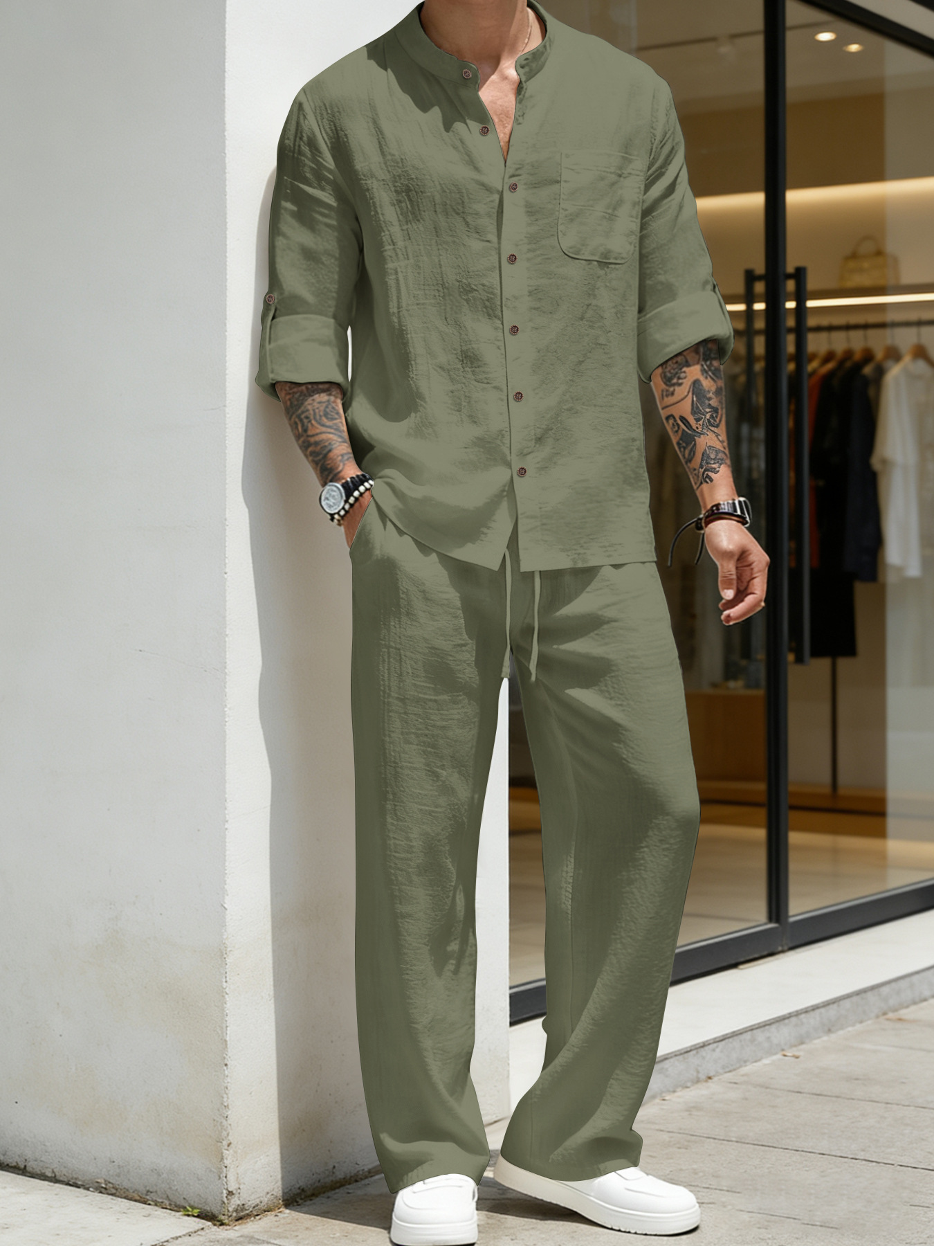 Suit Loose Linen Long Sleeve S - Linen Shirt Breathable ulasan dan harga