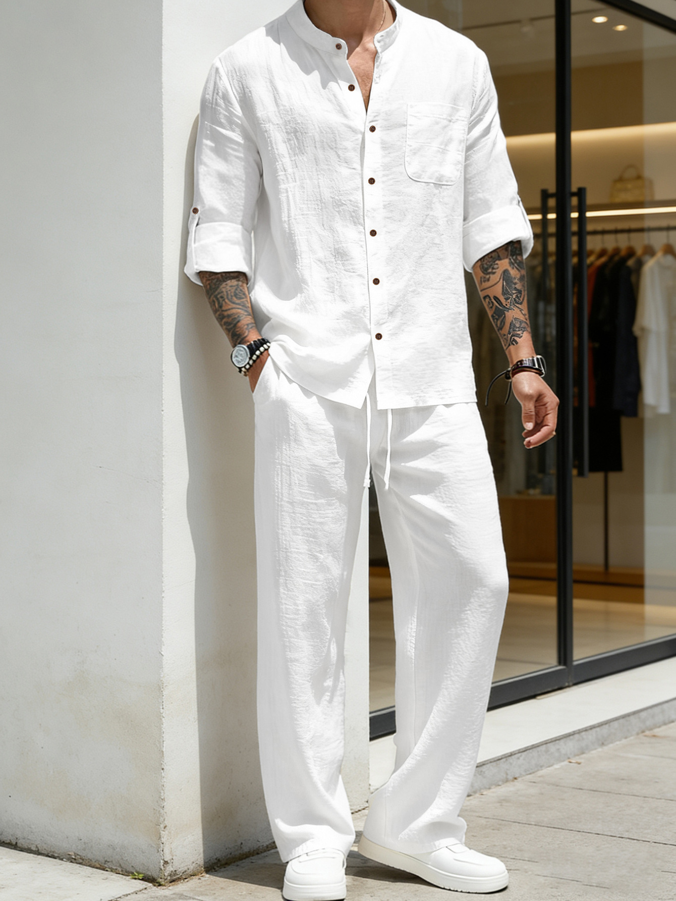 Suit Loose Linen Long Sleeve S - Linen Shirt Breathable ulasan dan harga