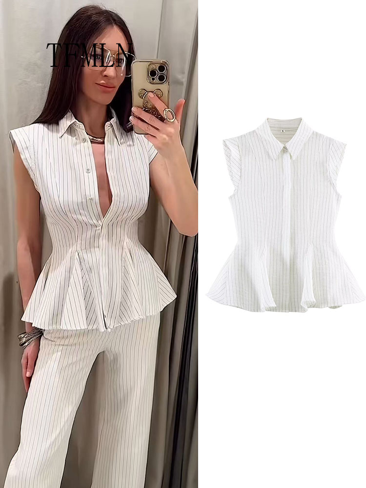 Fashion Striped Blouse Top For - Shirt Camp Collar ulasan dan harga