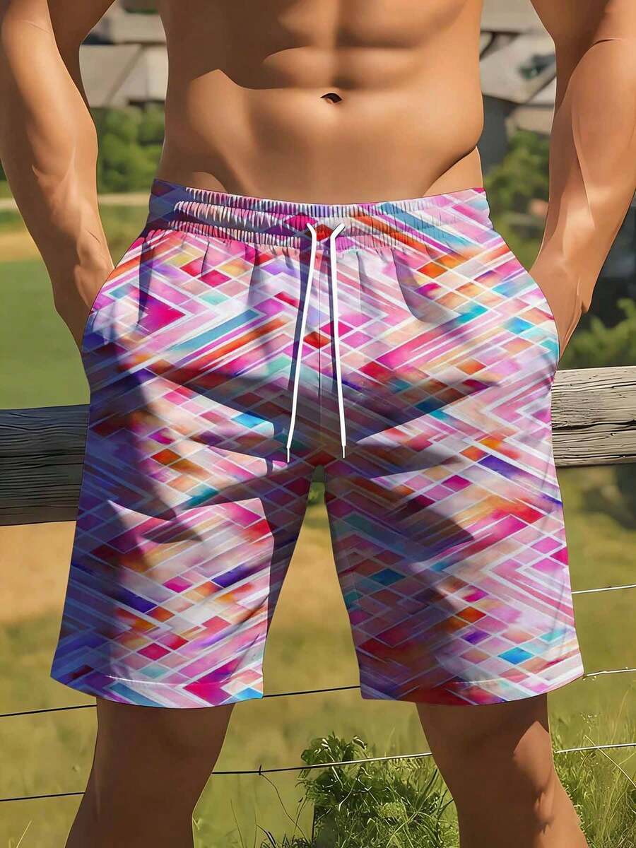 Mens Vibrant Abstract Geometri - Swim Trunk Quick Dry ulasan dan harga