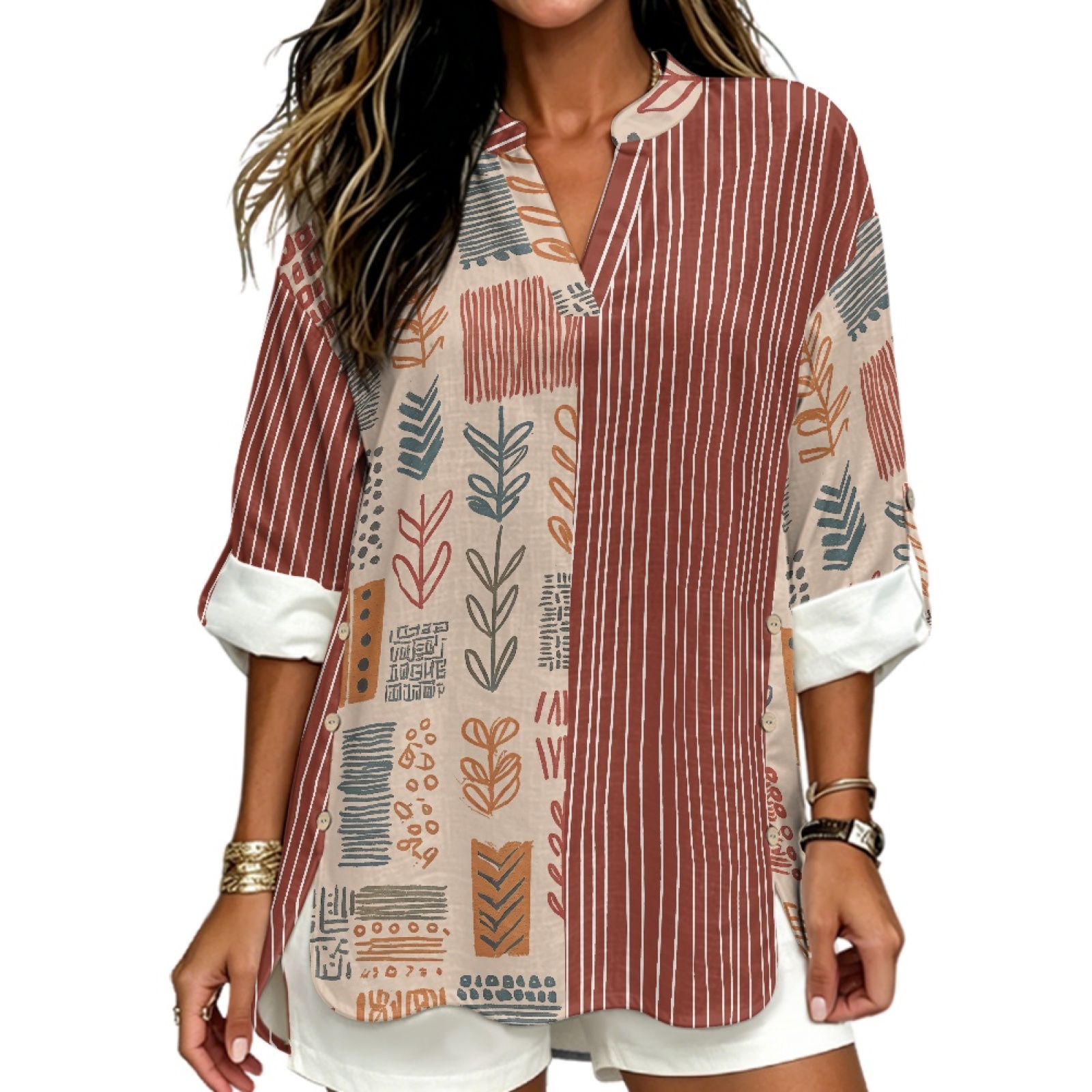 INSTANTARTS Women'S Linen V-Ne - Linen Shirt Breathable ulasan dan harga