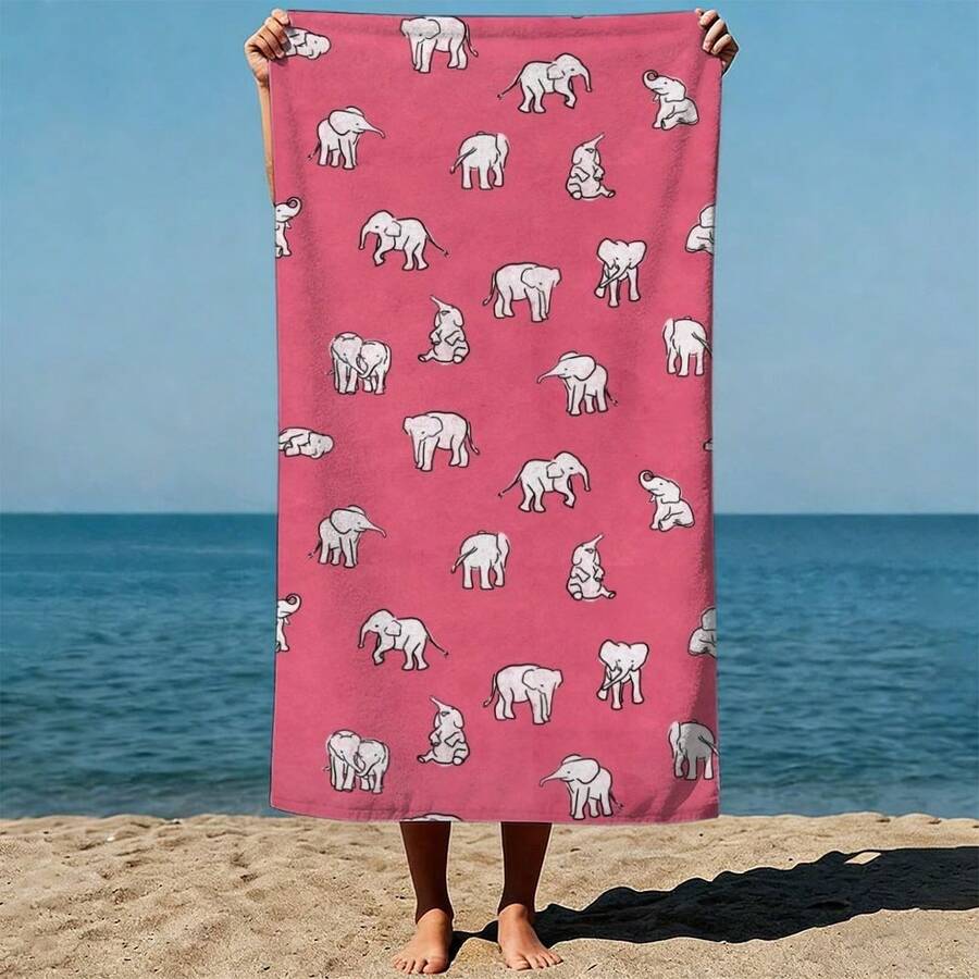 Elephant Pattern, Pink Backgro - Beach Towel Large ulasan dan harga