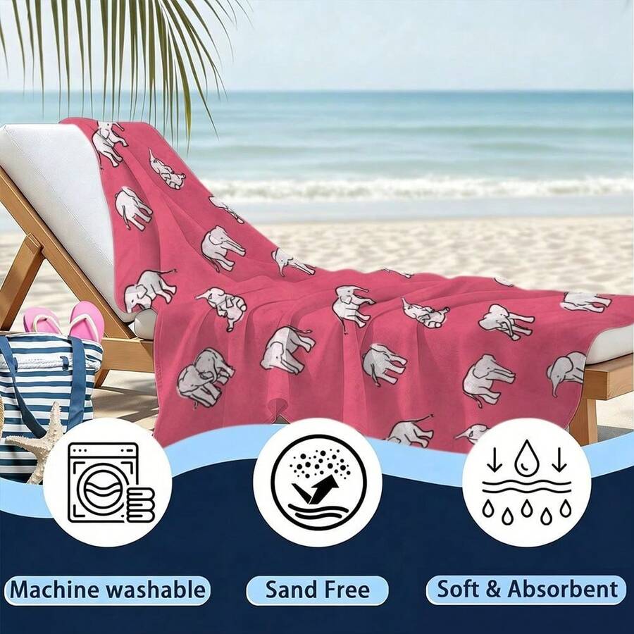 Elephant Pattern, Pink Backgro - Beach Towel Large ulasan dan harga