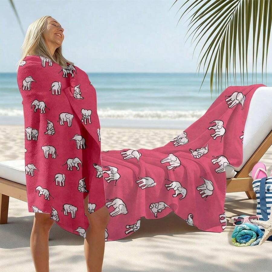 Elephant Pattern, Pink Backgro - Beach Towel Large ulasan dan harga